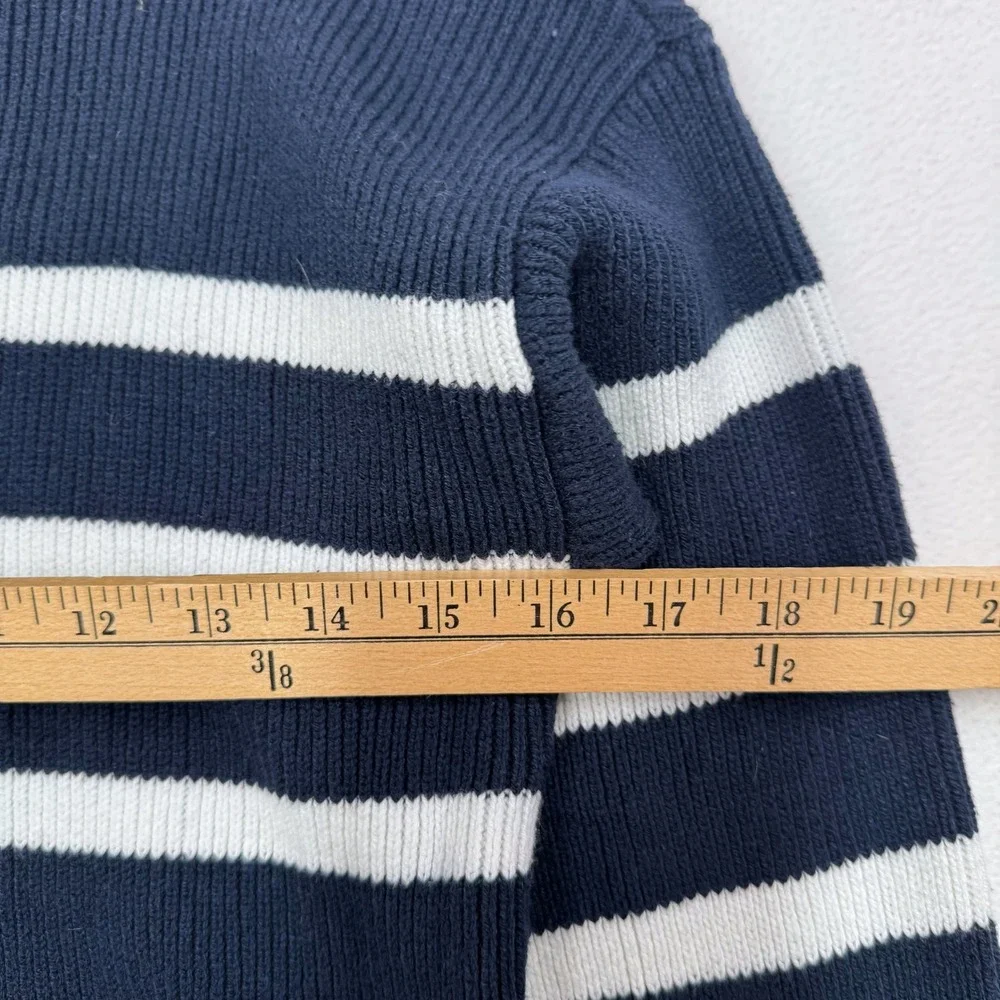 Hollister Women Navy White Striped Ribbed Full Zip Mock Neck Sweater‎ Cardigan M
